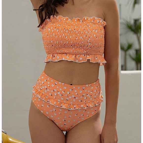 Aleumdr 2 Piece Swimsuit • Orange Floral • Straps - Picture 5 of 8